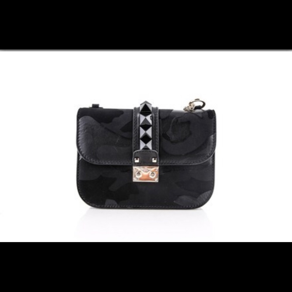 Valentino Black Camouflage Leather Shoulder Bag